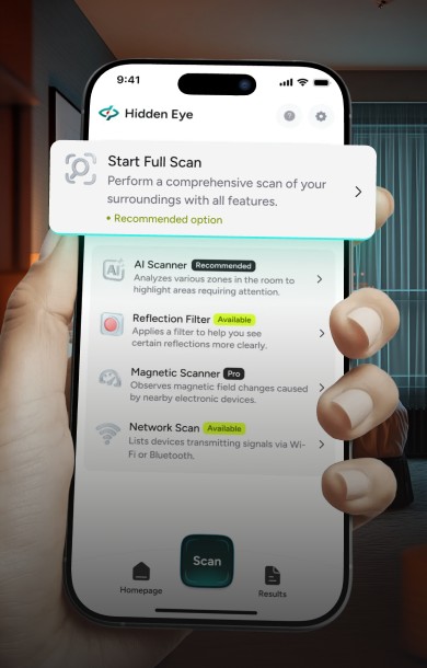 The Hidden Eye home screen with the four checks